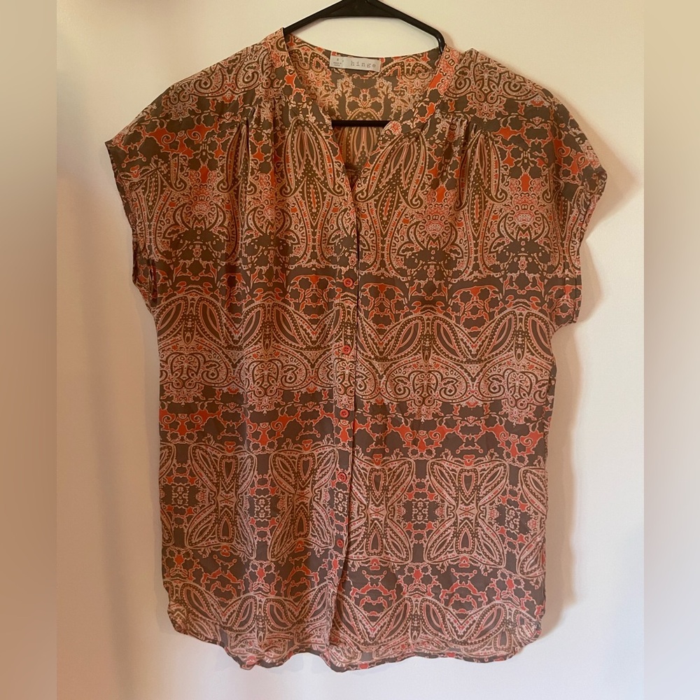 Hinge Brown and Orange Patterned Blouse